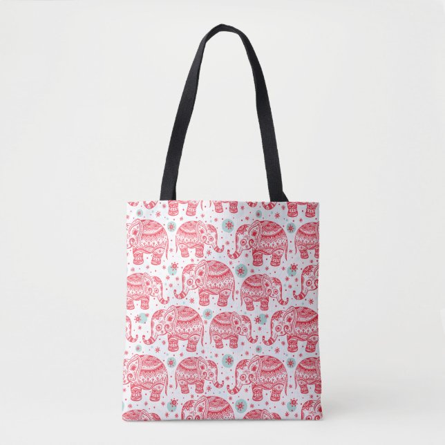 Tote Bag Motif ethnique rouge d'éléphant (Devant)