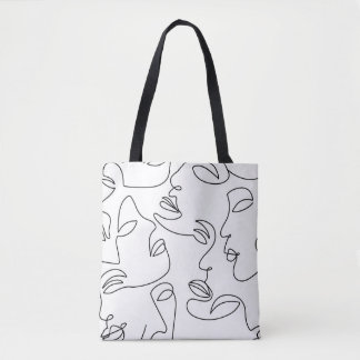 Tote Bag Motif face Abstrait d'une ligne