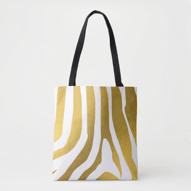 Tote Bag Motif Faux Gold Zebra Print Stripes (Devant)