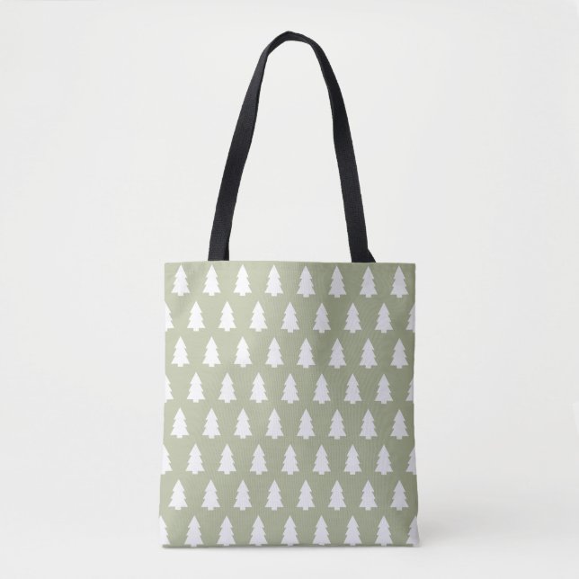 Tote Bag Motif Festive Green White Christmas Tree (Devant)