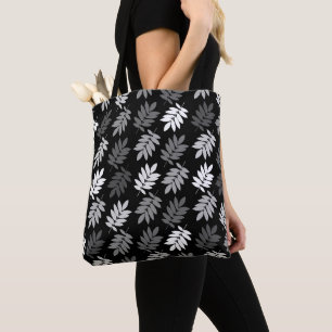 Tote Bag Motif feuille aînée noir blanc gris