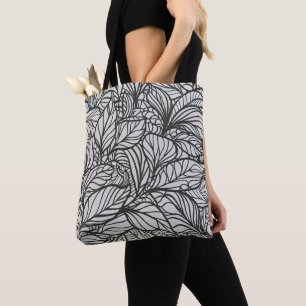 Tote Bag Motif Feuille noir et blanc
