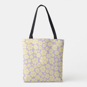 Tote Bag Motif Fleur - Pastel Jaune et Violet
