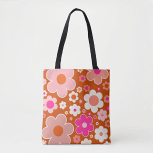 Tote Bag Motif Fleur Rétro En Orange Peach Rose Floral