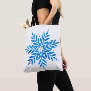 Tote Bag  Motif flocon de neige bleu aquarelle   