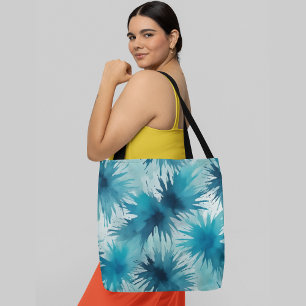 Tote Bag Motif floral abstrait bleu et blanc éclatant