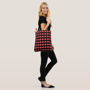 Tote Bag Motif floral aquarelle Fleur rouge sur fond noir 