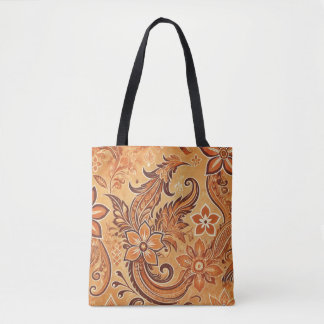 Tote Bag Motif floral batik indonésien en terre cuite orang