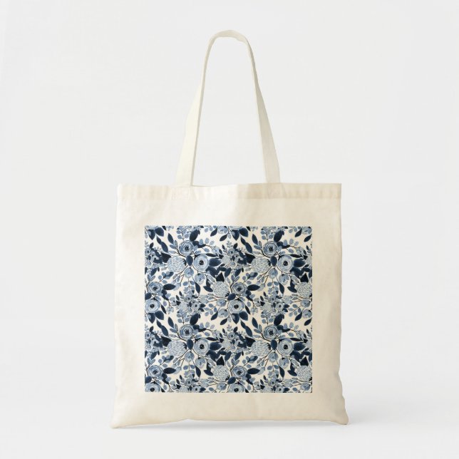 Tote Bag Motif floral bleu marine Pastel (Devant)