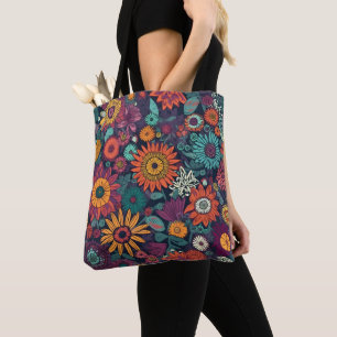Tote Bag Motif Floral, Bouquet de fleurs colorées,