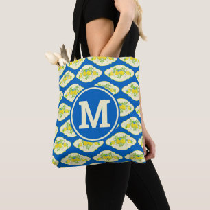 Tote Bag Motif floral de citrons bleus et jaunes ensoleillé