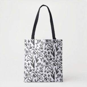 Tote Bag Motif floral en noir et blanc