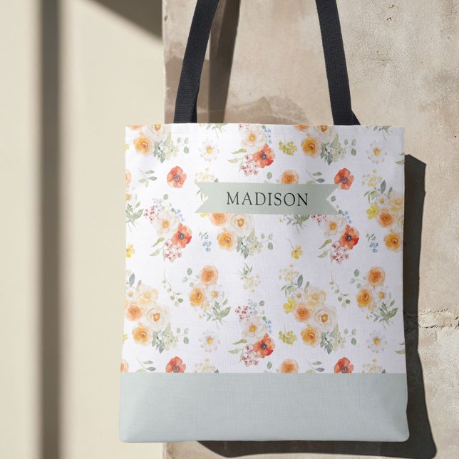 Tote Bag Motif floral ensoleillé personnalisé avec nom en a (Créateur téléchargé)