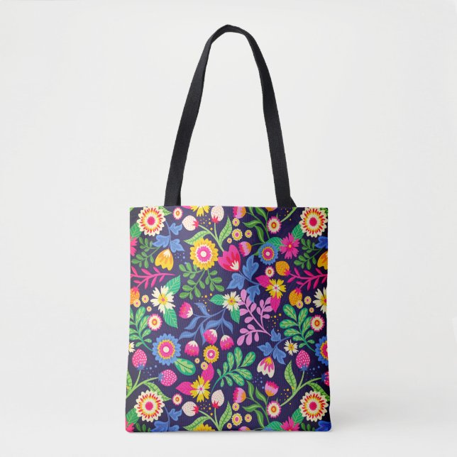 Tote Bag Motif floral exotique peint à la main (Devant)