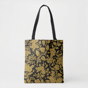 Tote Bag Motif floral indien en laque noire et or antique