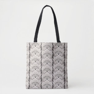 Tote Bag Motif floral japonais noir et blanc Kimono