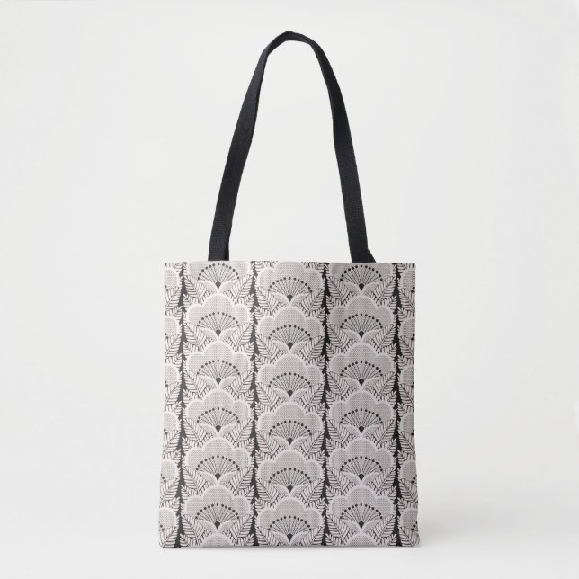 Tote Bag Motif floral japonais noir et blanc Kimono (Devant)