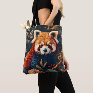 Tote Bag Motif floral jardin vintage forêt rouge panda