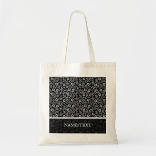 Tote Bag Motif floral rétro noir et blanc