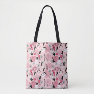 Tote Bag Motif floral rose de produits de beauté