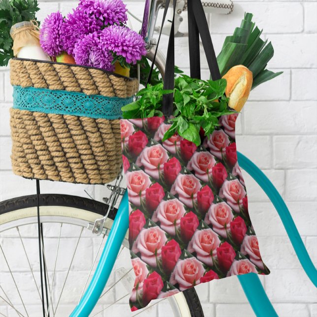 Tote Bag Motif Floral Rouge Rose rose sur toute l'impressio (Roses Pink Red Floral Pattern All Over Print Tote Bag)