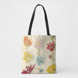 Tote Bag Motif Floral sans couture avec fleurs dessinées à 