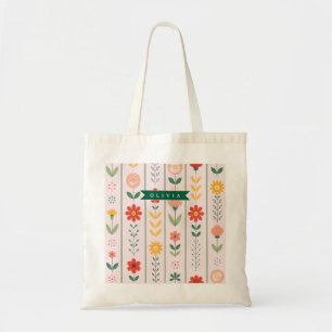 Tote Bag Motif floral scandinave folklorique personnalisé