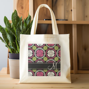 Tote Bag Motif floral tendance Hot rose et noir Monogramme