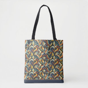 Tote Bag Motif floral tourbillonnant rétro groovy bleu mari