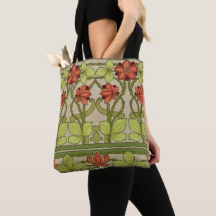 Tote Bag Motif floral vert sauge Art nouveau vintage