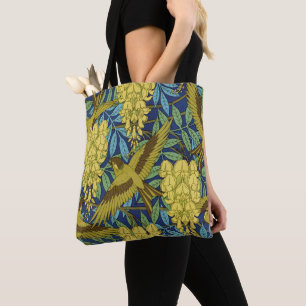 Tote Bag Motif floral vintage bleu marine et jaune