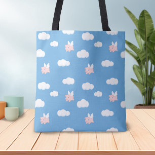 Tote Bag Motif Flying Pig Cute Piglet with Wings