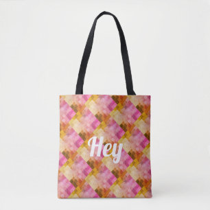 Tote Bag Motif géométrique à l'aquarelle rose Hey