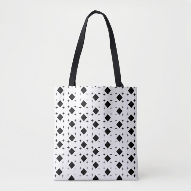 Tote Bag Motif géométrique de diamant noir et étoiles sur f (Devant)