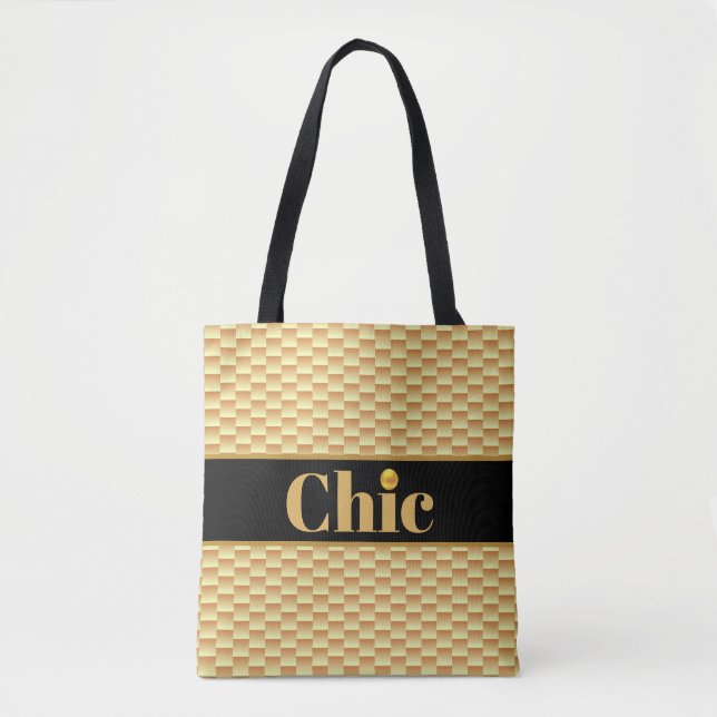 Tote Bag Motif géométrique et ceinture noire en or (Devant)