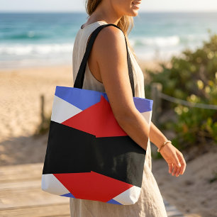 Tote Bag Motif géométrique harlequin moderne rouge bleu noi