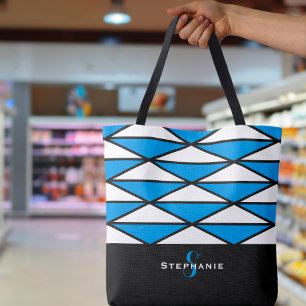 Tote Bag Motif géométrique noir bleu moderne personnalisé c