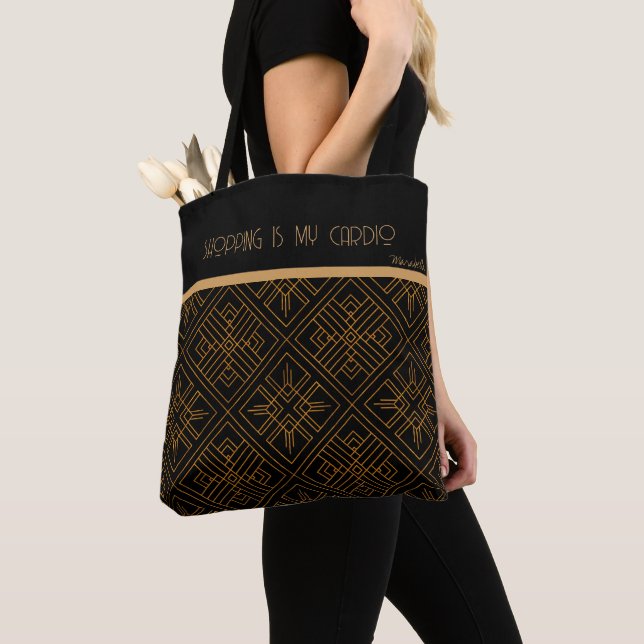 Tote Bag Motif géométrique noir et or, Cardio commercial (De près)