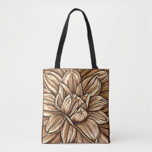 Tote Bag Motif Giant Peony en Brown et beige