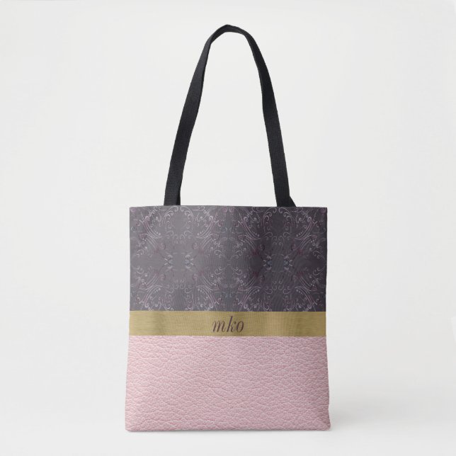Tote Bag Motif gris et rose (Devant)