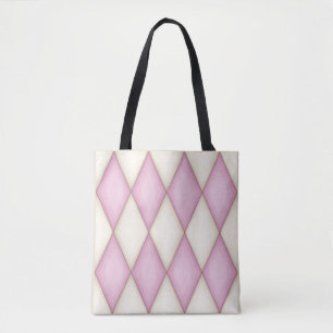 Tote Bag Motif Harlequin De Diamant Rose Et Crème