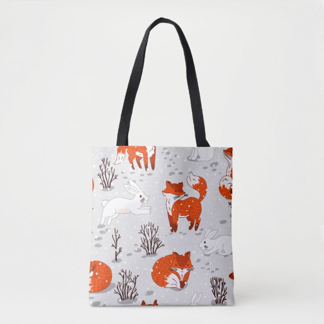 Tote Bag Motif hivernal sans soudure avec de mignons renard (Devant)