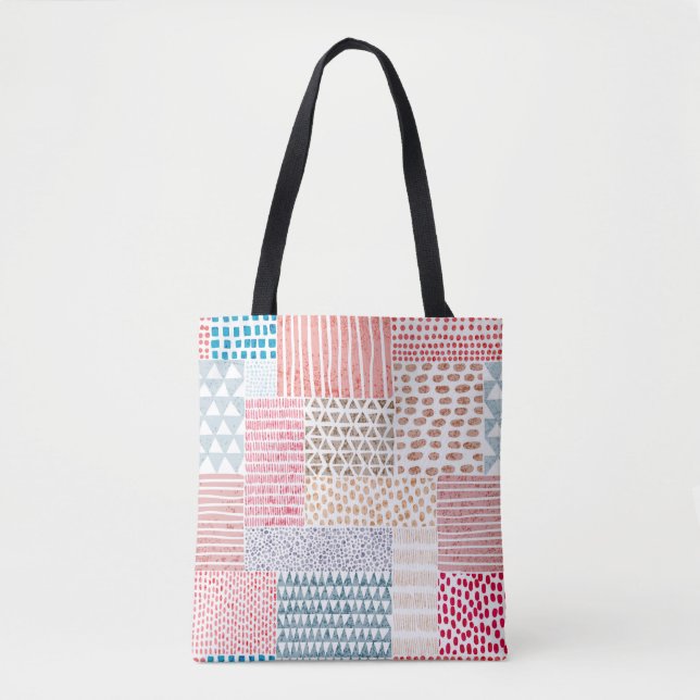 Tote Bag Motif impeccable en style patchwork. D simple (Devant)