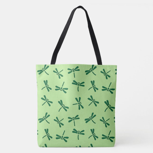 Tote Bag Motif japonais de libellule, vert de jade léger (Devant)