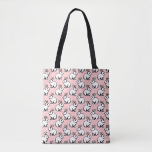 Tote Bag Motif lapins - Noir et blanc avec rose pâle