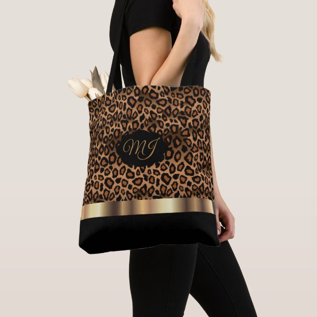 Tote Bag Motif Léopard Brown Monogramme (De près)