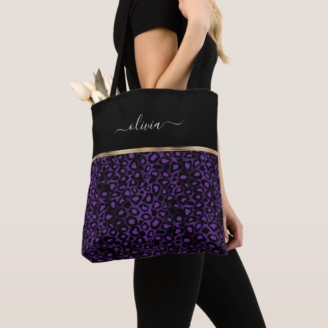 Tote Bag Motif Léopard violet profond (De près)