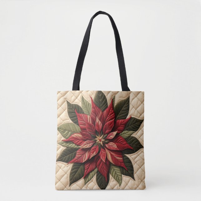 Tote Bag Motif matelassé poinsettia crème (Devant)