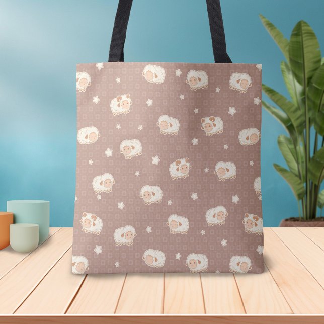 Tote Bag Motif mignon petit mouton sur Brown (Créateur téléchargé)