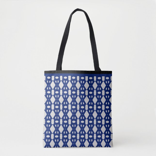 Tote Bag Motif moderne en forme de diamant bleu et gris (Devant)